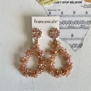 Francesca’s Elena Woven Blush Floral Drop Statement Boho Earrings